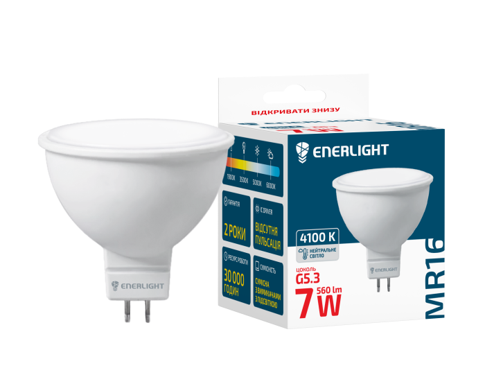 Лампа світлодіодна MR16 7Вт 4100K G5.3, Enerlight [MR16G537SMDNFR]