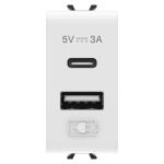 Розетка 2хUSB Chorusmart A+C TYPE 5V 3A 1M глянцевий білий GEWISS [GW10449]