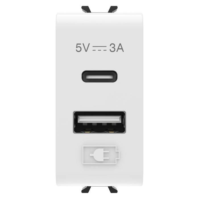 Розетка 2хUSB Chorusmart A+C TYPE 5V 3A 1M глянцевий білий GEWISS [GW10449]
