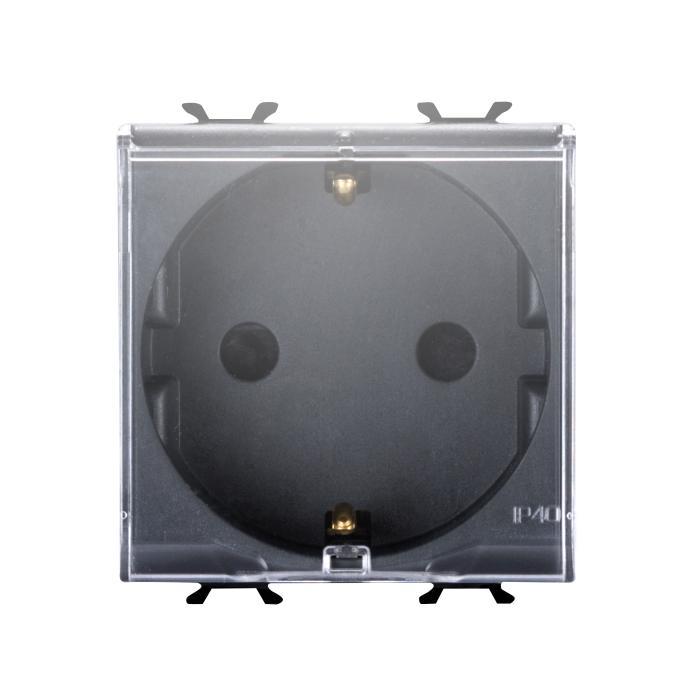 Розетка з кришкою Chorusmart 2M 2P+E 16A чорний GEWISS [GW12242]