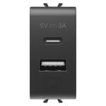 Розетка 2хUSB Chorusmart A+C TYPE 5V 3A 1M чорний GEWISS [GW12449]