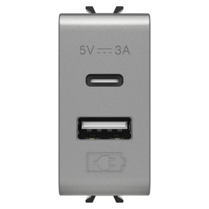 Розетка 2хUSB Chorusmart A+C TYPE 5V 3A 1M титан GEWISS [GW14449]