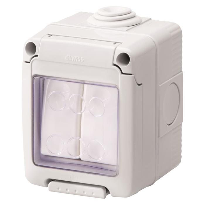 Вимикач прохідний в зборі 2-клавішний 27 COMBI SYSTEM 16А IP55 сірий GEWISS [GW27834]