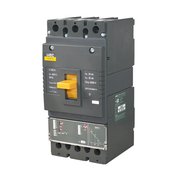 Автоматичний вимикач PCB35  3Р  250А  35кА з електронним розчеплювачем PR211 UEC [MCCB-PCB-35-3-0250E]