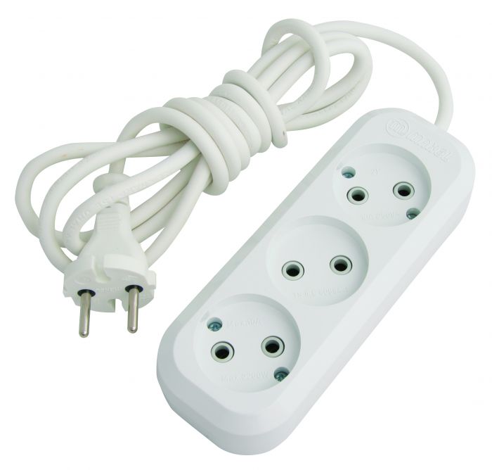 Подовжувач без з/к 3 гнізда, 5м, білий, Makel [MGP124]