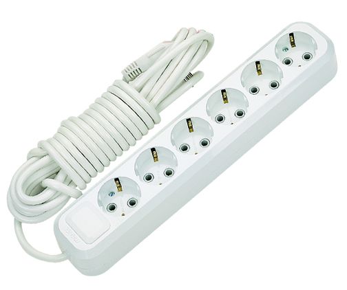 Подовжувач із з/к 6 гнізд, 2м, білий, Makel [MGP182]