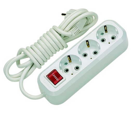 Подовжувач із з/к 3 гнізда, 2м, білий, Makel [MGP212]