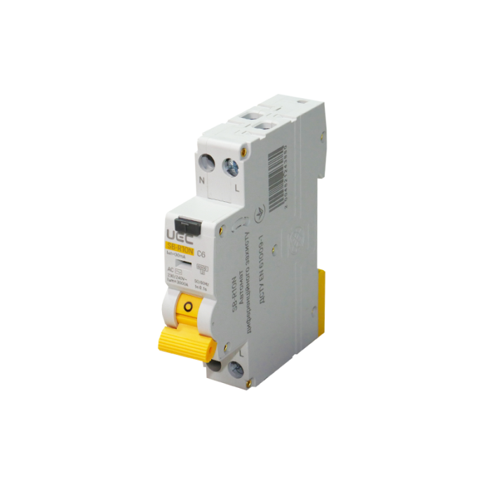 Автомат диференційного захисту SB-R10N 2P C 06A  30mA Tип AC  6kA UEC [RCBO-R10N-2-006-C-030-AC]