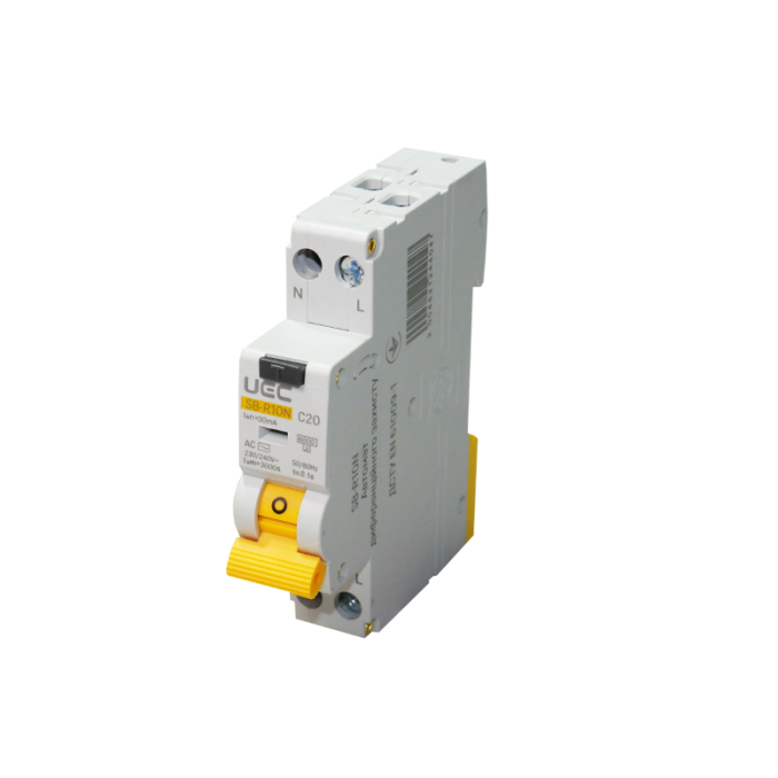Автомат диференційного захисту SB-R10N 2P C 20A  30mA Tип AC  6kA UEC [RCBO-R10N-2-020-C-030-AC]