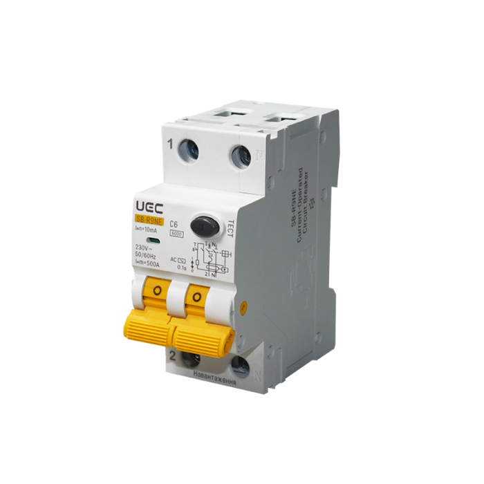 Автомат диференційного захисту SB-R9NE 2P C 6A  10mA Tип AC  6kA UEC [RCBO60-2-006-C-010-AC]