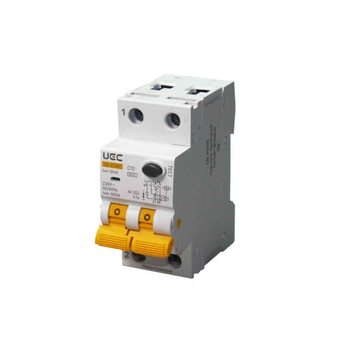 Автомат диференційного захисту SB-R9NE 2P C 10A  10mA Tип AC  6kA UEC [RCBO60-2-010-C-010-AC]