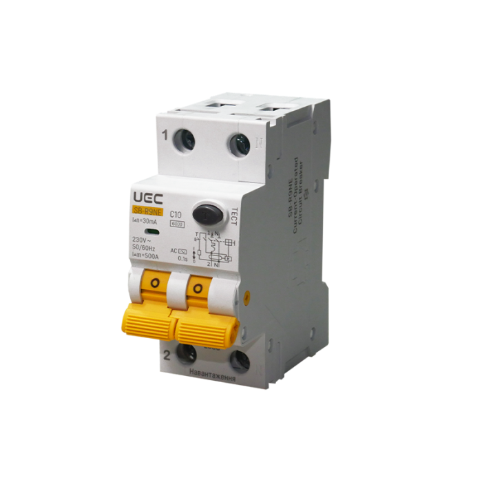 Автомат диференційного захисту SB-R9NE 2P C 10A  30mA Tип AC  6kA UEC [RCBO60-2-010-C-030-AC]