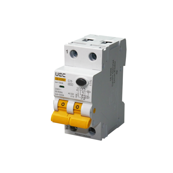 Автомат диференційного захисту SB-R9NE 2P C 25A  10mA Tип AC  6kA UEC [RCBO60-2-025-C-010-AC]