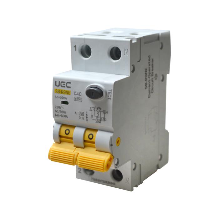 Автомат диференційного захисту SB-R9NE 2P C 40A  30mA Tип A  6kA UEC [RCBO60-2-040-C-030-A]