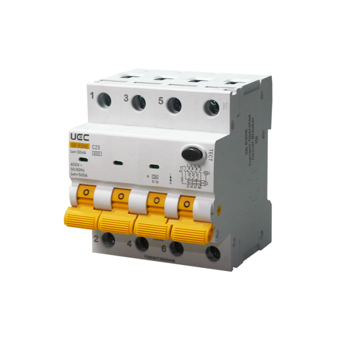 Автомат диференційного захисту SB-R9NE 4P C 25A  30mA Tип A  6kA UEC [RCBO60-4-025-C-030-A]