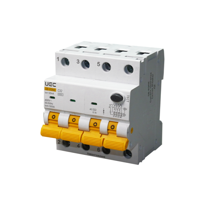 Автомат диференційного захисту SB-R9NE 4P C 32A  30mA Tип AC  6kA UEC [RCBO60-4-032-C-030-AC]