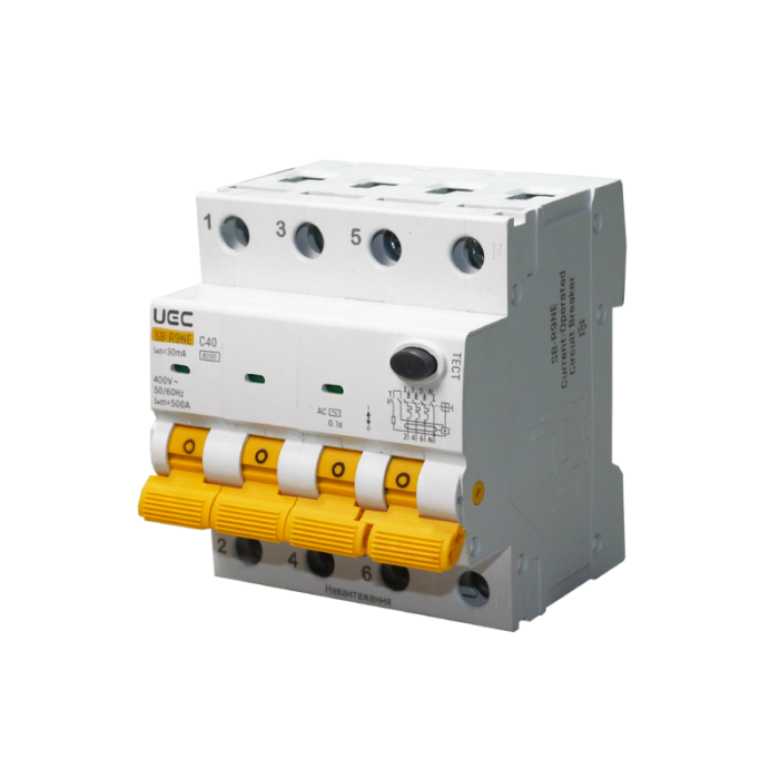 Автомат диференційного захисту SB-R9NE 4P C 40A  30mA Tип AC  6kA UEC [RCBO60-4-040-C-030-AC]