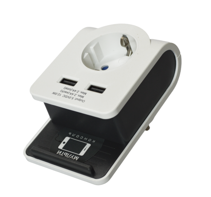 Адаптер Т-02/01 1 місце 2P+PE 16А 2хUSB 2,4А білий UEC [WTP11-16-01-G-U]