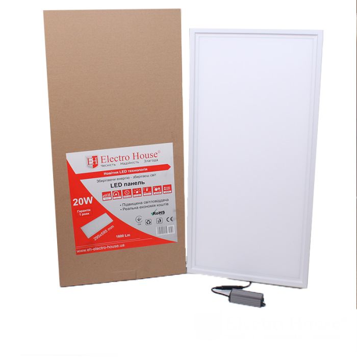 LED панель прямокутна 20 Вт, 6500К, Electro House [EH-PB-0012]