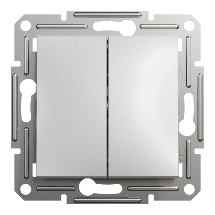 Двоклавішний перемикач самозажимний Asfora алюміній, Schneider Electric [EPH0600161]