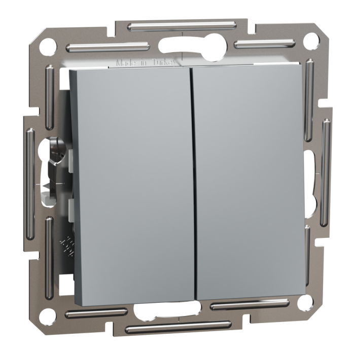 Двоклавішний вимикач кнопковий, самозажимний, Asfora сталь, Schneider Electric [EPH1100162]