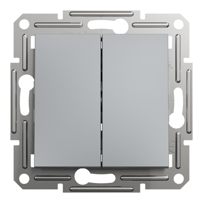 Двоклавішний вимикач кнопковий, самозажимний, Asfora сталь, Schneider Electric [EPH1100162]