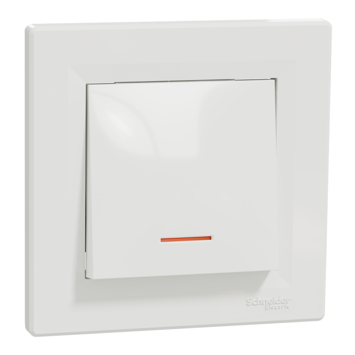 Вимикач одноклавішний, з підсвіткою, самозажимний, білий Asfora, Schneider Electric [EPH1400121]