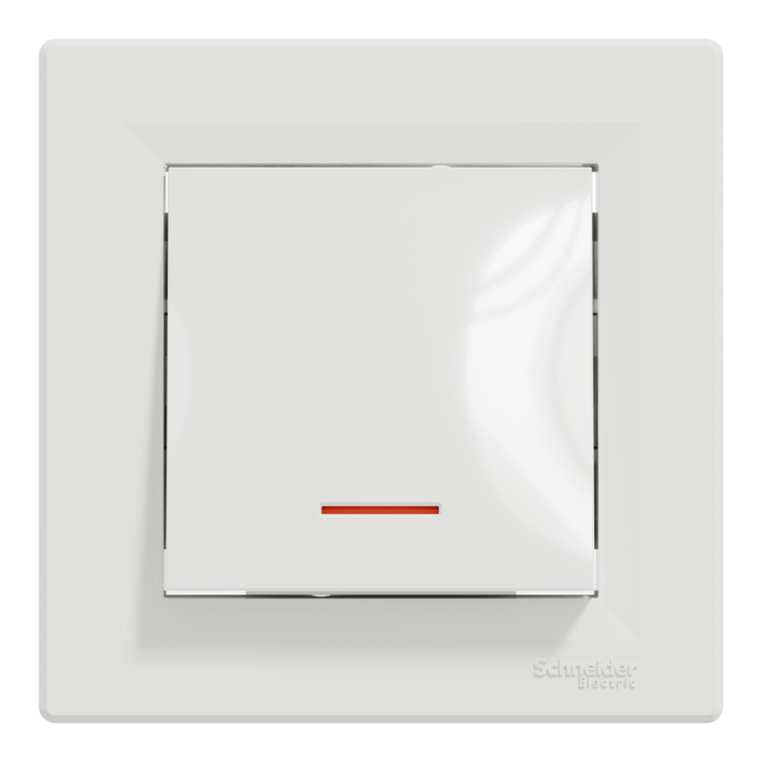 Вимикач одноклавішний, з підсвіткою, самозажимний, білий Asfora, Schneider Electric [EPH1400121]
