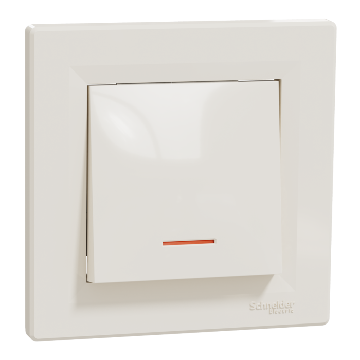 Вимикач одноклавішний, з підсвіткою, самозажимний, крем Asfora, Schneider Electric [EPH1400123]