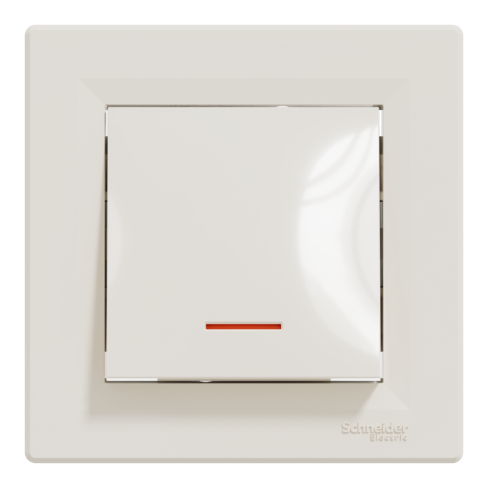 Вимикач одноклавішний, з підсвіткою, самозажимний, крем Asfora, Schneider Electric [EPH1400123]