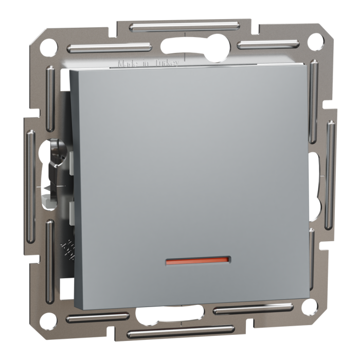 Вимикач одноклавішний, з підсвіткою, самозажимний, Asfora сталь, Schneider Electric [EPH1400162]