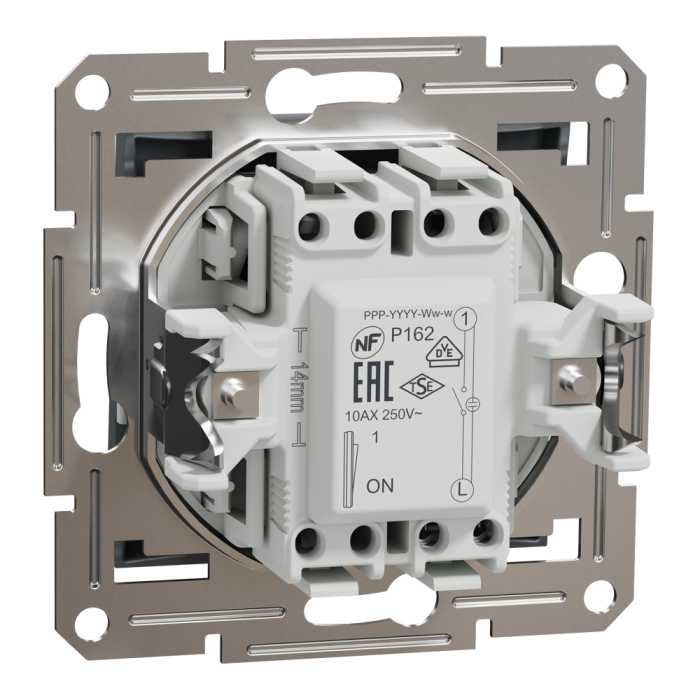 Вимикач одноклавішний, з підсвіткою, самозажимний, Asfora сталь, Schneider Electric [EPH1400162]