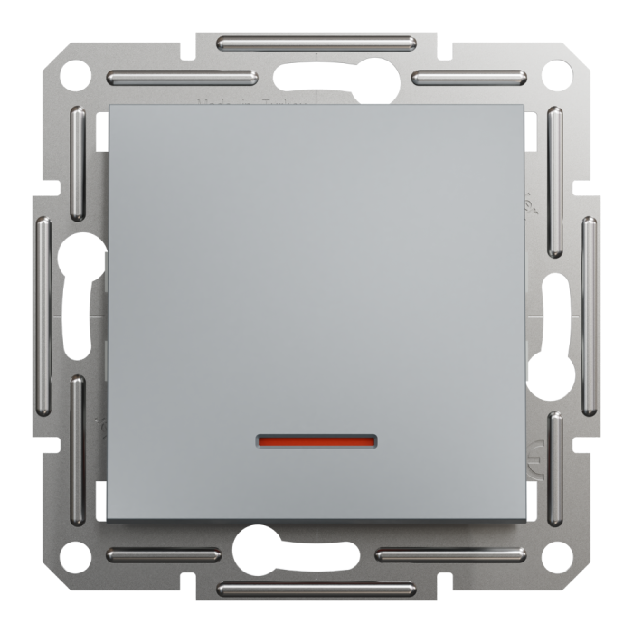 Вимикач одноклавішний, з підсвіткою, самозажимний, Asfora сталь, Schneider Electric [EPH1400162]