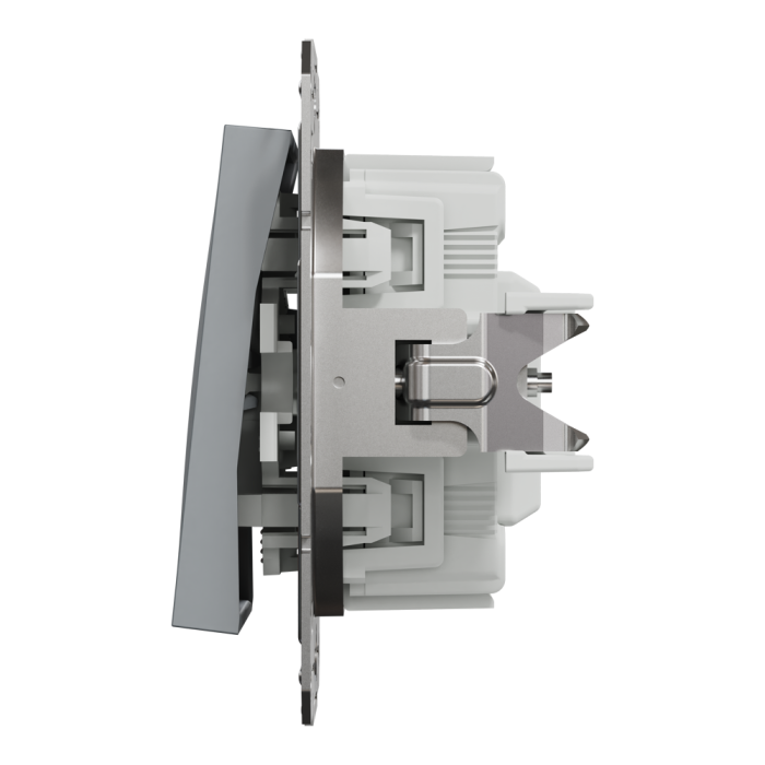 Вимикач одноклавішний, з підсвіткою, самозажимний, Asfora сталь, Schneider Electric [EPH1400162]