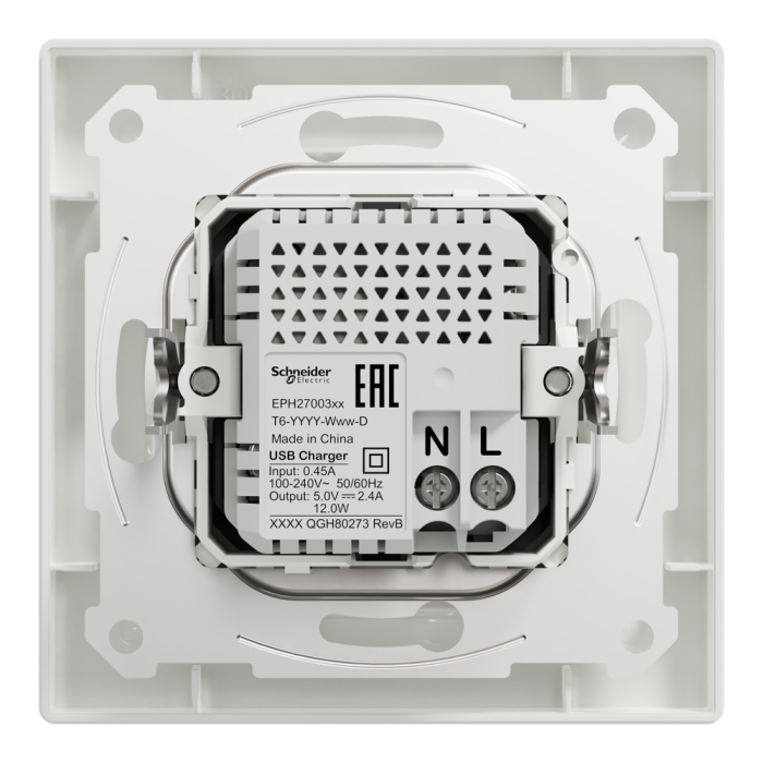 Подвійний зарядний пристрій USB 2.4 A, білий, Asfora, Schneider Electric [EPH2700321]