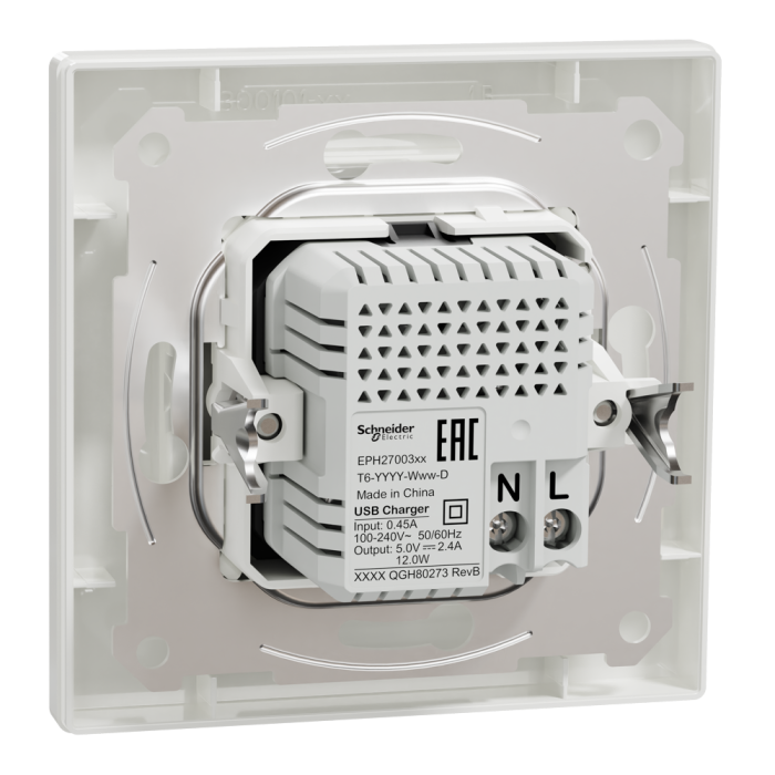 Подвійний зарядний пристрій USB 2.4 A, білий, Asfora, Schneider Electric [EPH2700321]