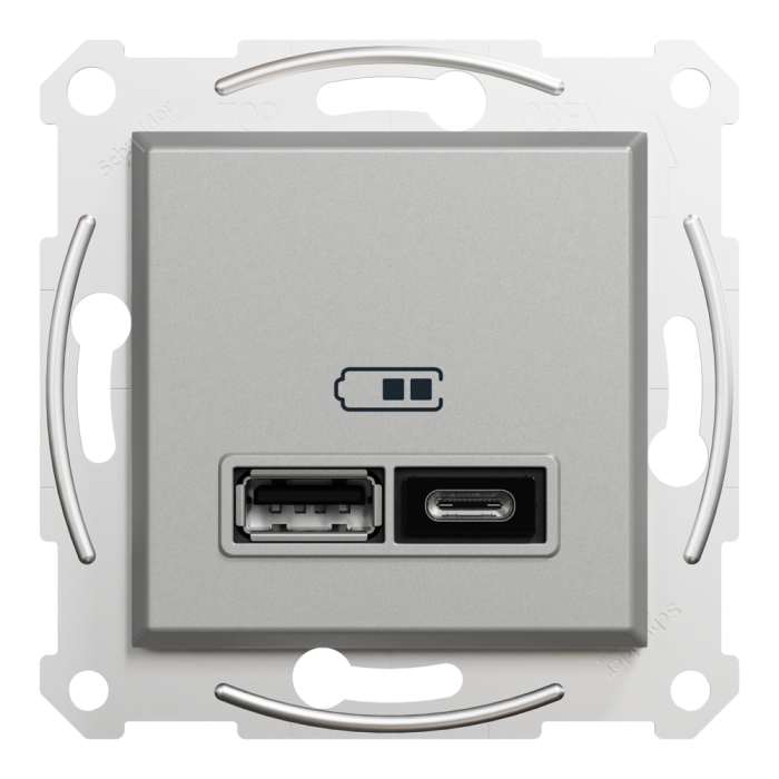 Подвійний зарядний пристрій USB 2.4 A, алюмінієвий, Asfora, Schneider Electric [EPH2700361]