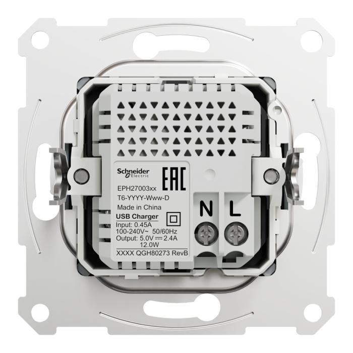 Подвійний зарядний пристрій USB 2.4 A, сталь, Asfora, Schneider Electric [EPH2700362]