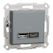 Подвійний зарядний пристрій USB 2.4 A, сталь, Asfora, Schneider Electric [EPH2700362]