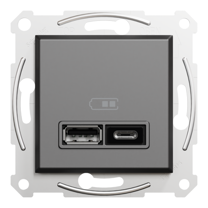 Подвійний зарядний пристрій USB 2.4 A, антрацит, Asfora, Schneider Electric [EPH2700371]