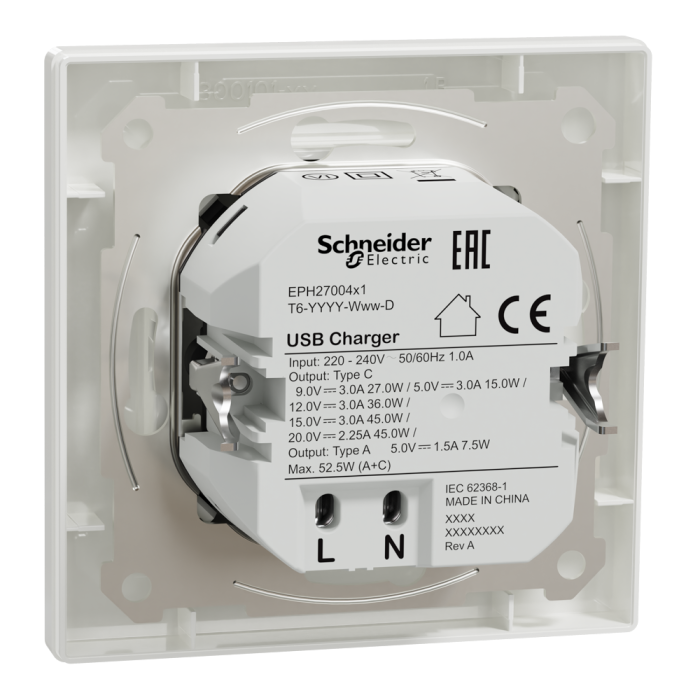 USB розетка А+С, 3 А, 45 Вт, біла, Schneider Electric [EPH2700421]