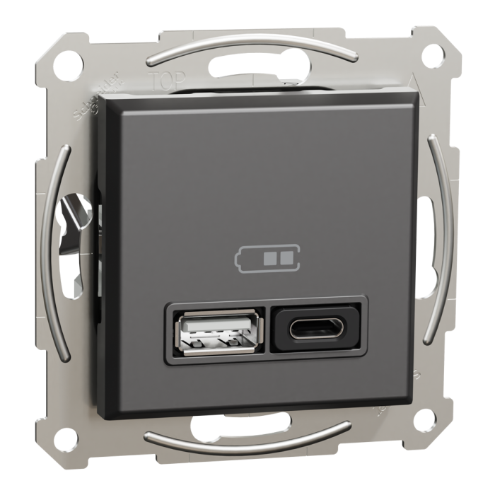 USB розетка А+С, 3 А, 45 Вт, антрацит, Schneider Electric [EPH2700471]