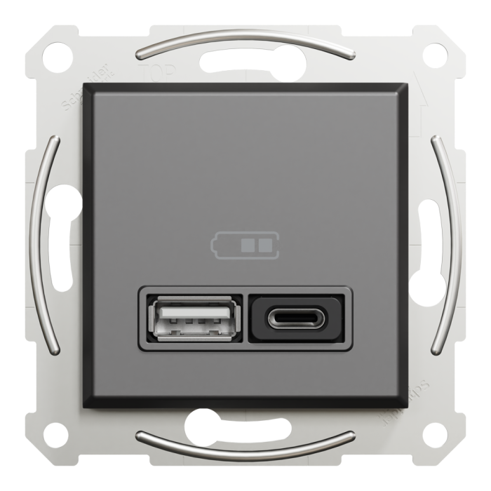 USB розетка А+С, 3 А, 45 Вт, антрацит, Schneider Electric [EPH2700471]