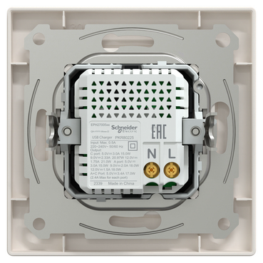 Подвійний зарядний пристрій USB, Asfora, тип A+C, 21 Вт, у комплекті, кремовий, Schneider Electric [EPH2700523]