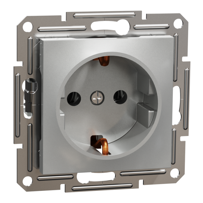 Розетка з заземленням Asfora алюміній, Schneider Electric [EPH2900161]