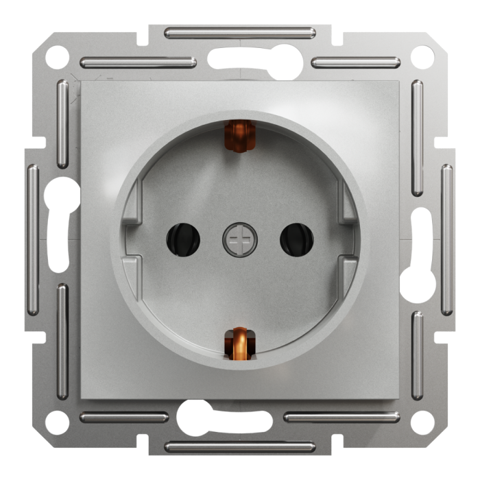 Розетка з заземленням Asfora алюміній, Schneider Electric [EPH2900161]