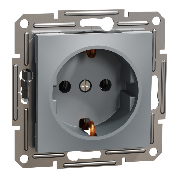 Розетка з заземленням Asfora сталь, Schneider Electric [EPH2900162]