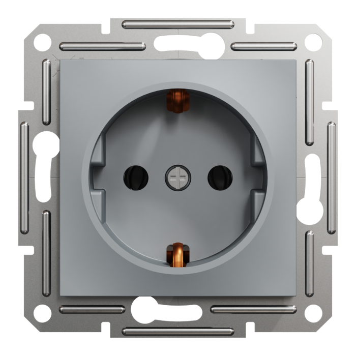Розетка з заземленням Asfora сталь, Schneider Electric [EPH2900162]