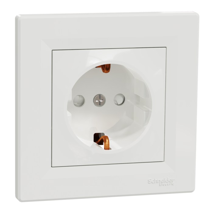 Розетка з заземленням з захисними шторками біла Asfora, Schneider Electric [EPH2900221]