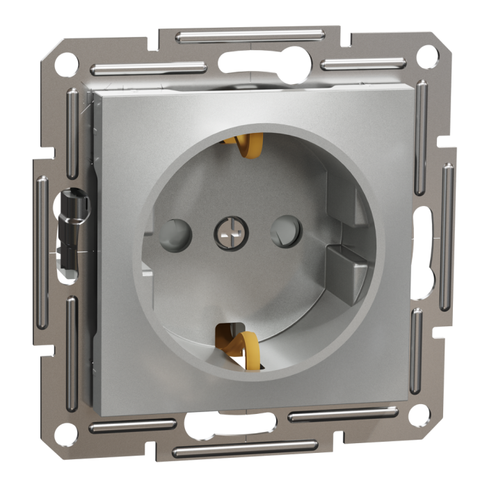 Розетка з заземленням, з захисними шторками Asfora алюміній, Schneider Electric [EPH2900261]